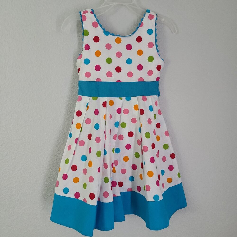 🆕️ Rare Editions NWT Girls white and blue Polka Dot Sleeveless Dress – Size 4